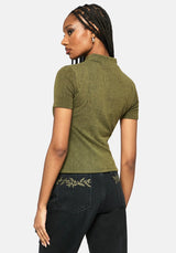 Bryony Striped Crop Top - Olive Green