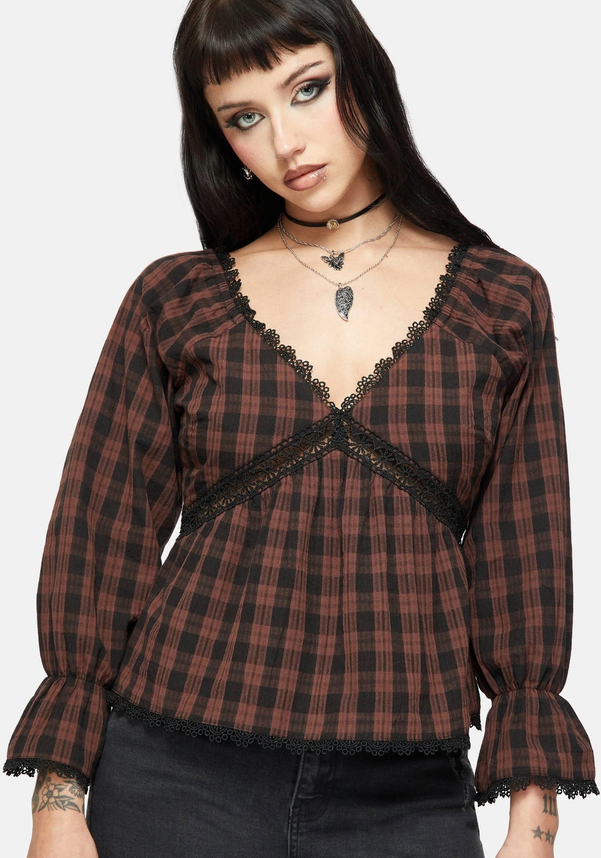Ava Gingham Long Sleeved Blouse