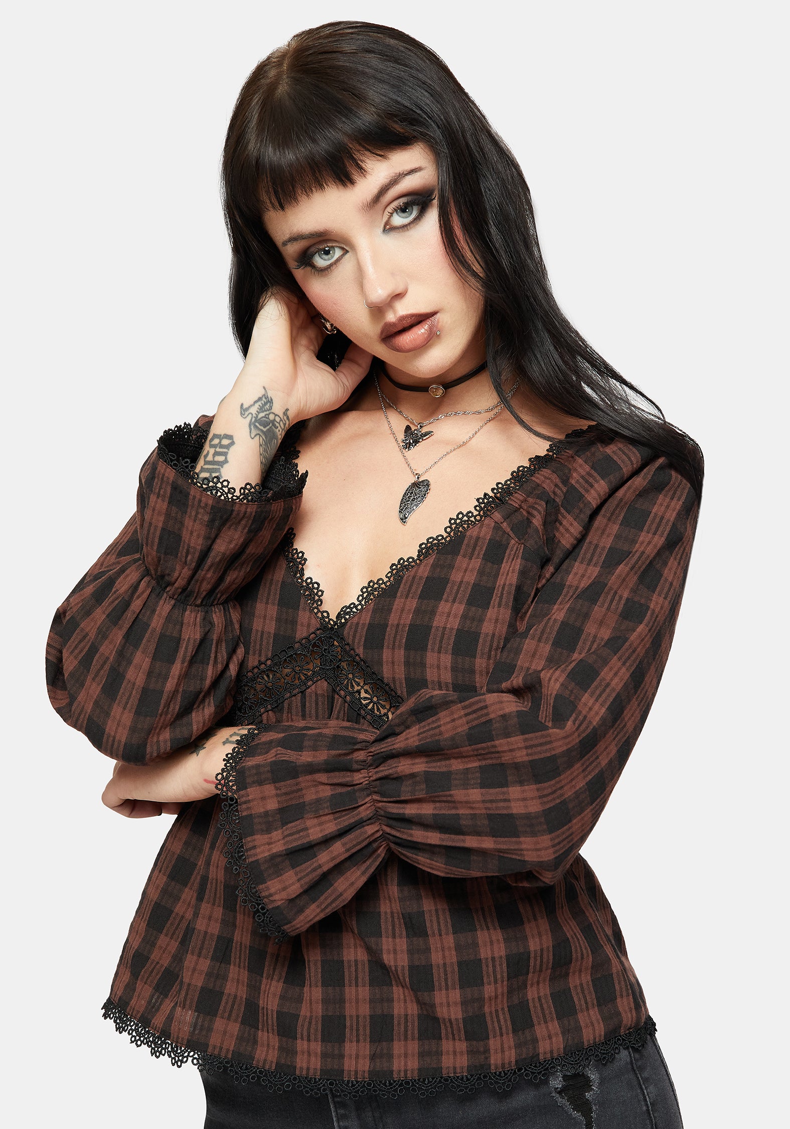 Ava Gingham Long Sleeved Blouse