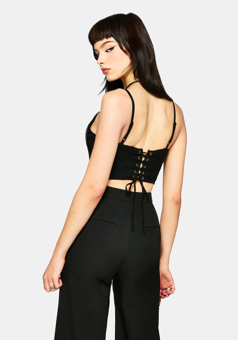 Pyra Houndstooth Lace Corset Top