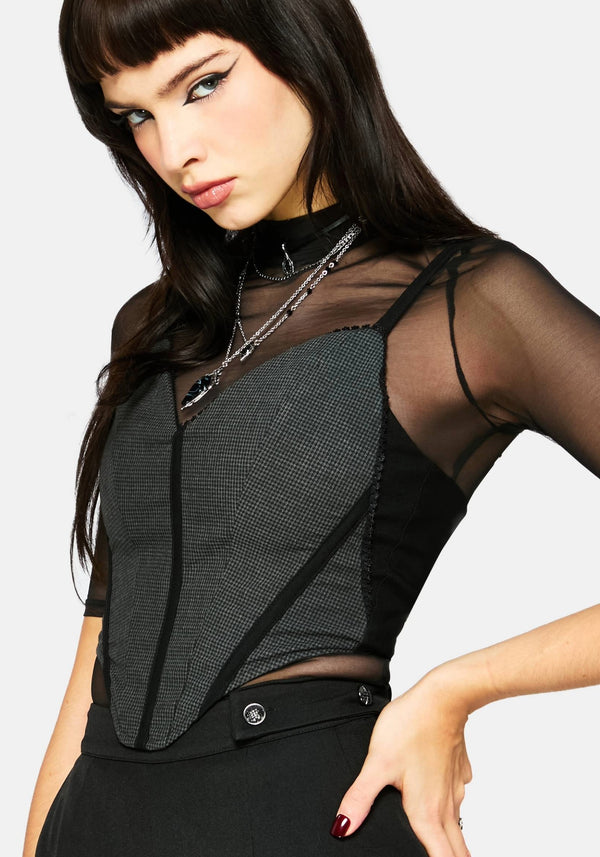 Pyra Houndstooth Lace Corset Top