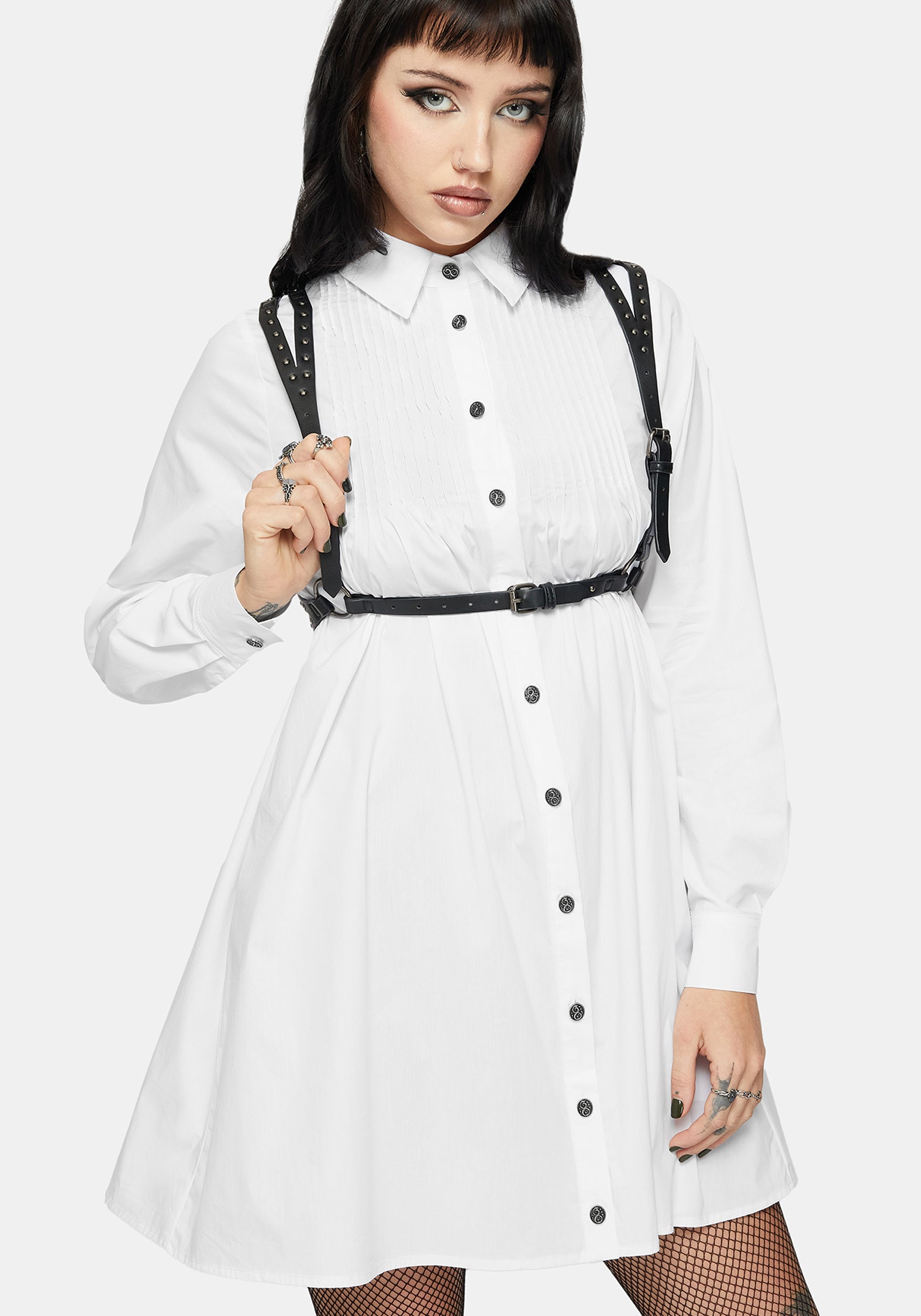Arde Pintuck Mini Shirt Dress