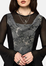 Merunicorn Enchanted Forest Print Chiffon Cowl Corset Top