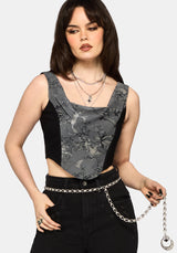 Merunicorn Enchanted Forest Print Chiffon Cowl Corset Top