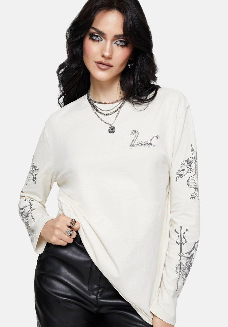Fenrys Medieval Map Long Sleeved Cream T-Shirt