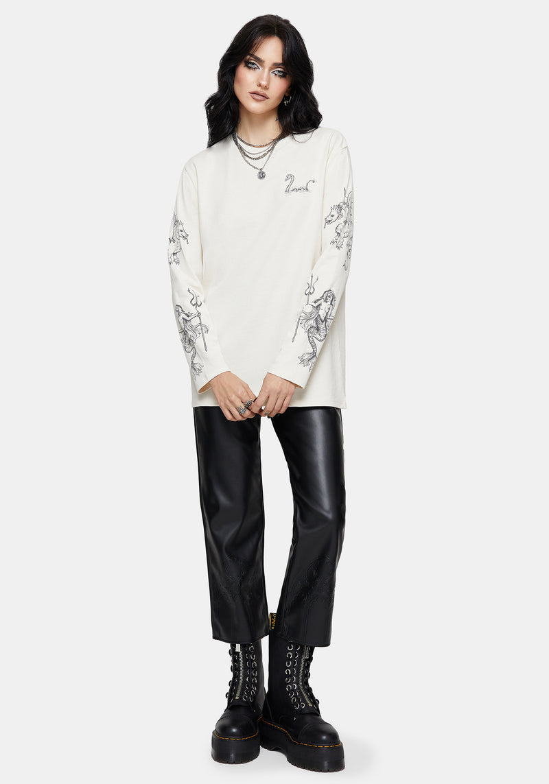 Fenrys Medieval Map Long Sleeved Cream T-Shirt