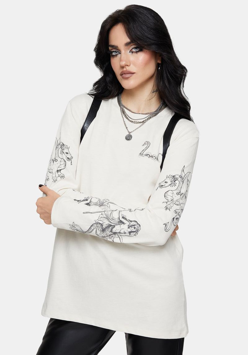 Fenrys Medieval Map Long Sleeved Cream T-Shirt