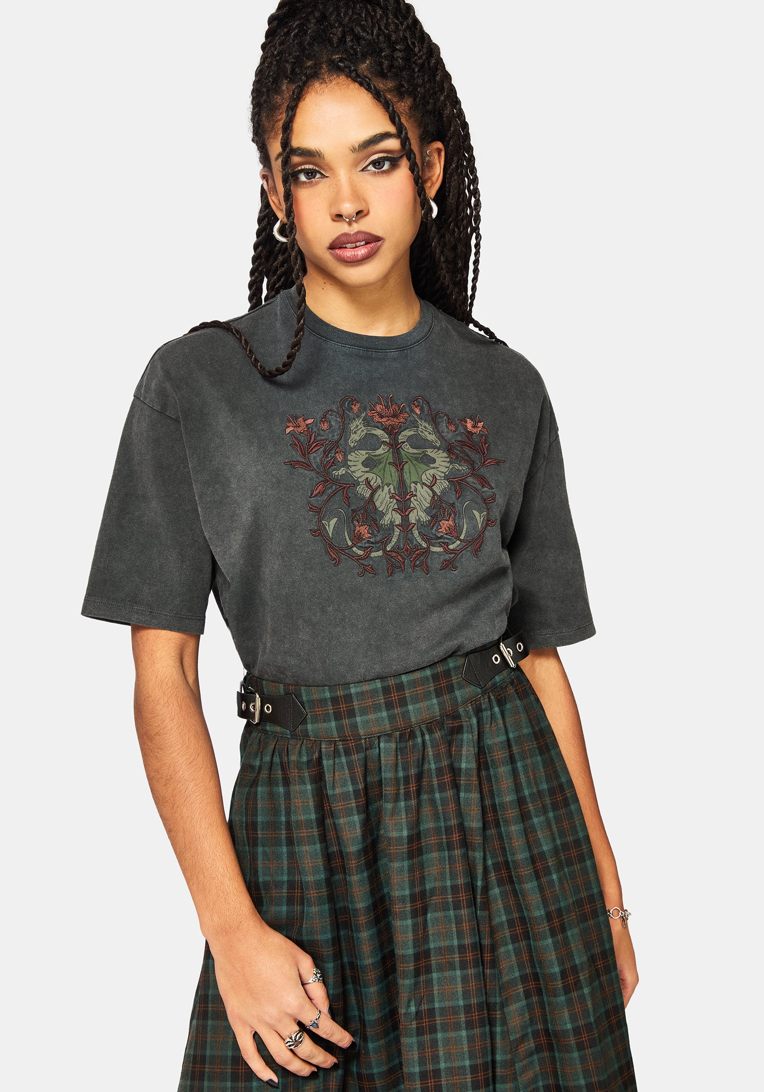 Mai Twin Flame Embroidered Dragon Print Boxy Tee