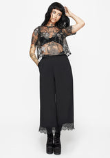 Estrid Embroidered Mesh Tie Back Blouse Top - Silver