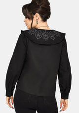 Alira Bug Embroidered Collar Long Sleeved Blouse