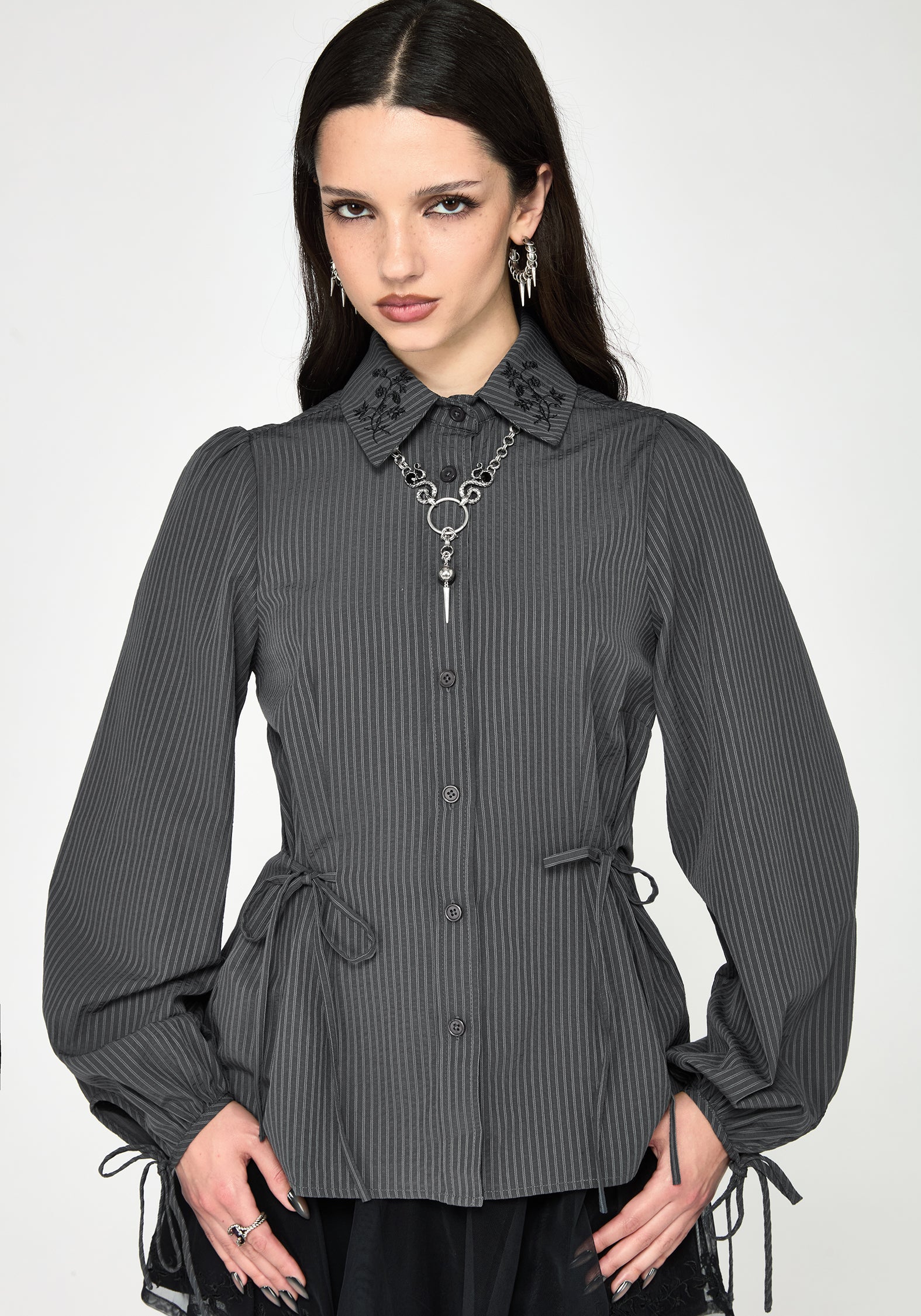 Penny Pinstripe Charcoal Tie Side Shirt