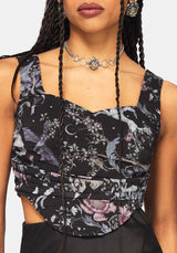 Merunicorn Enchanted Forest Print Ruched Corset Top