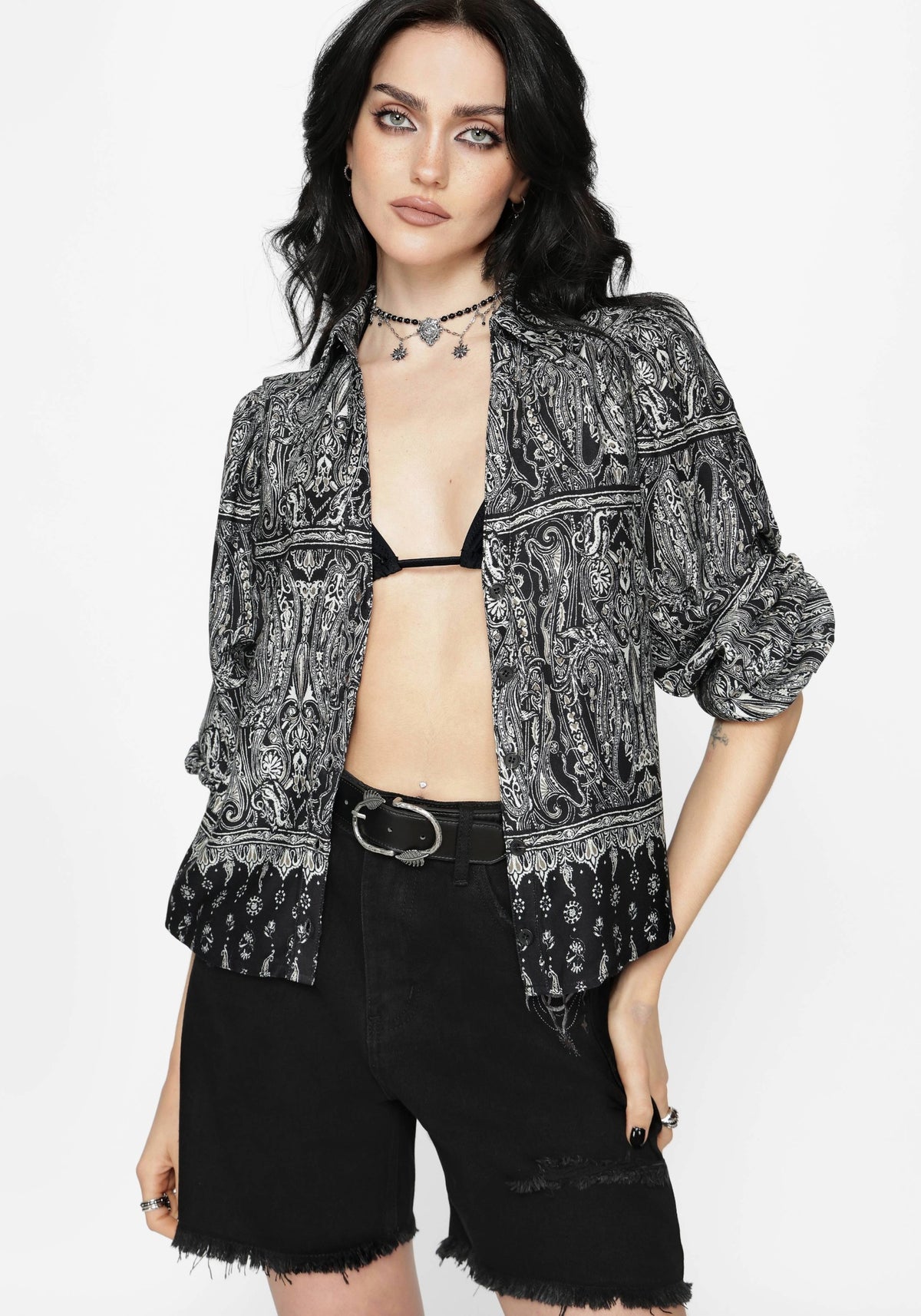 Zelira Paisley Print Open Collar Shirt