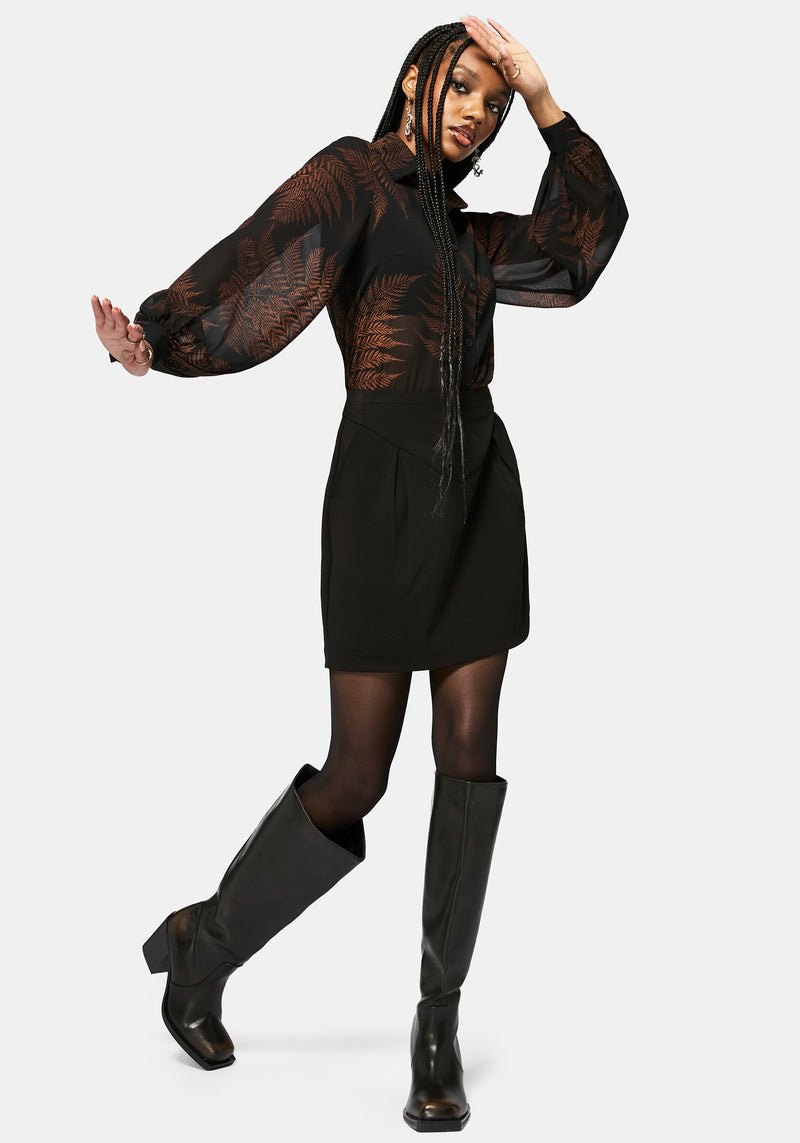 Ruin Fern Print Chiffon Shirt