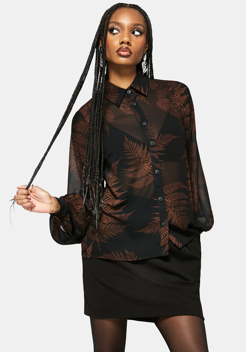 Ruin Fern Print Chiffon Shirt