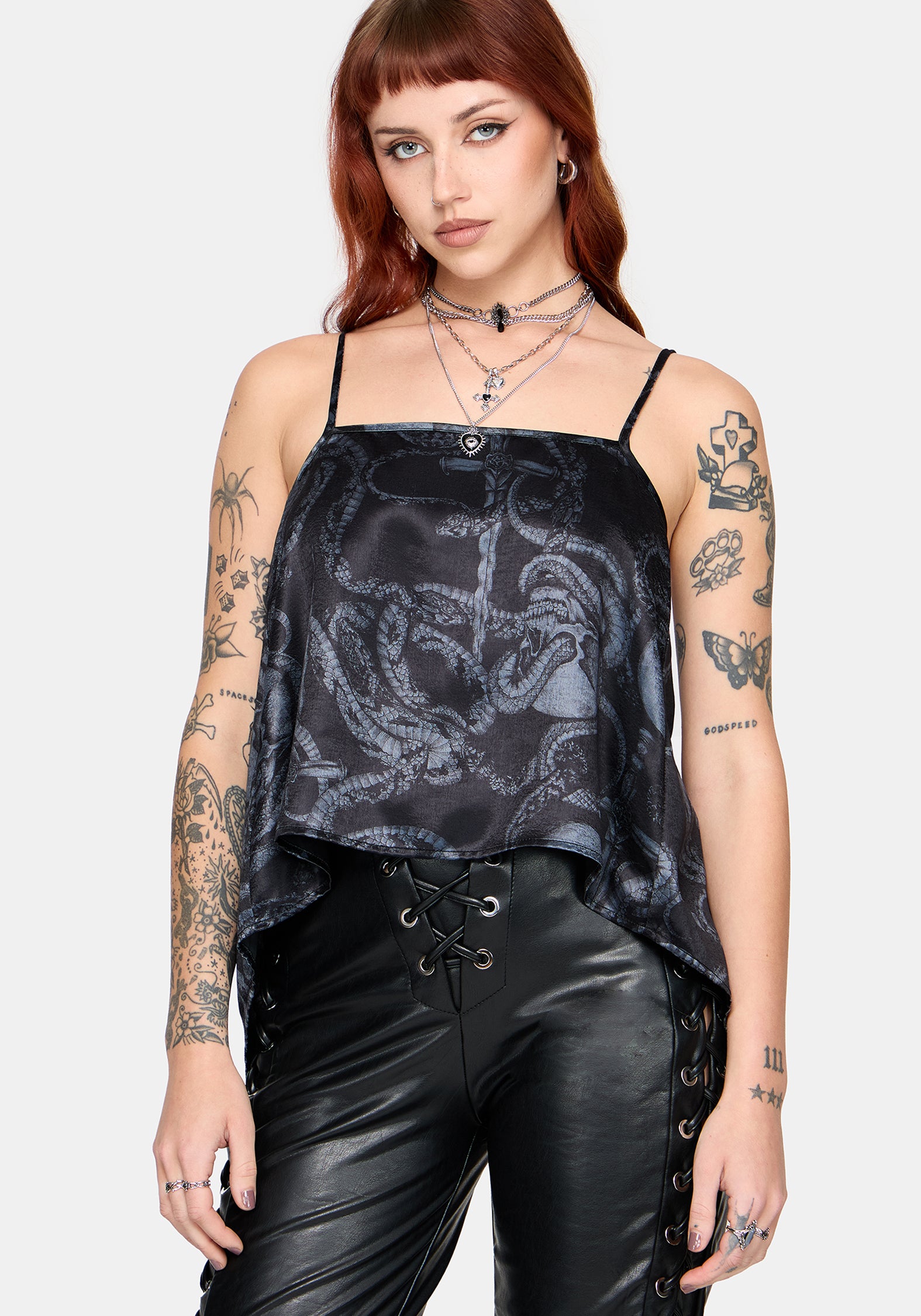 Ophion Print Backless Hanky Hem Cami