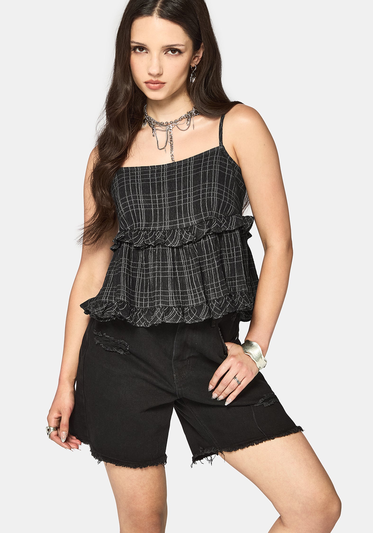 Caledon Check Gauze Tiered Cami