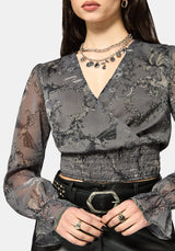 Merunicorn Enchanted Forest Grey Chiffon Wrap Top