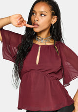 Ari Cape Charm Blouse - Burgundy