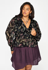 Dionaea Flytrap Print Ruched Button Down Top
