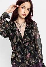 Dionaea Flytrap Print Ruched Button Down Top