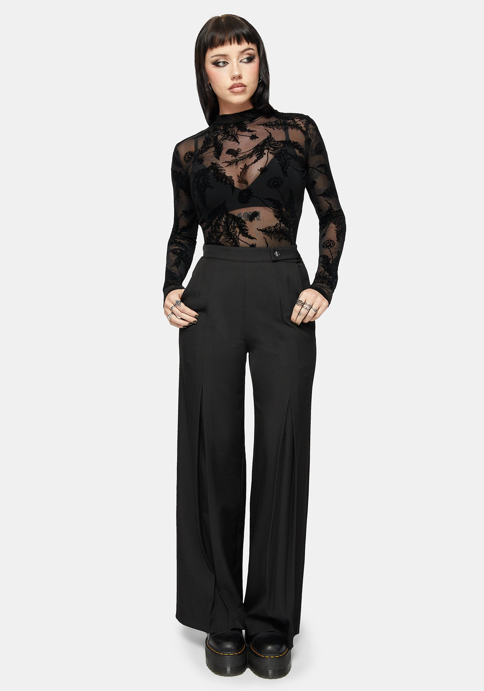 Cimora Dandelion Flock Mesh Long Sleeve Top