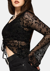Deadly Nightshade Flocked Mesh Ruched Top