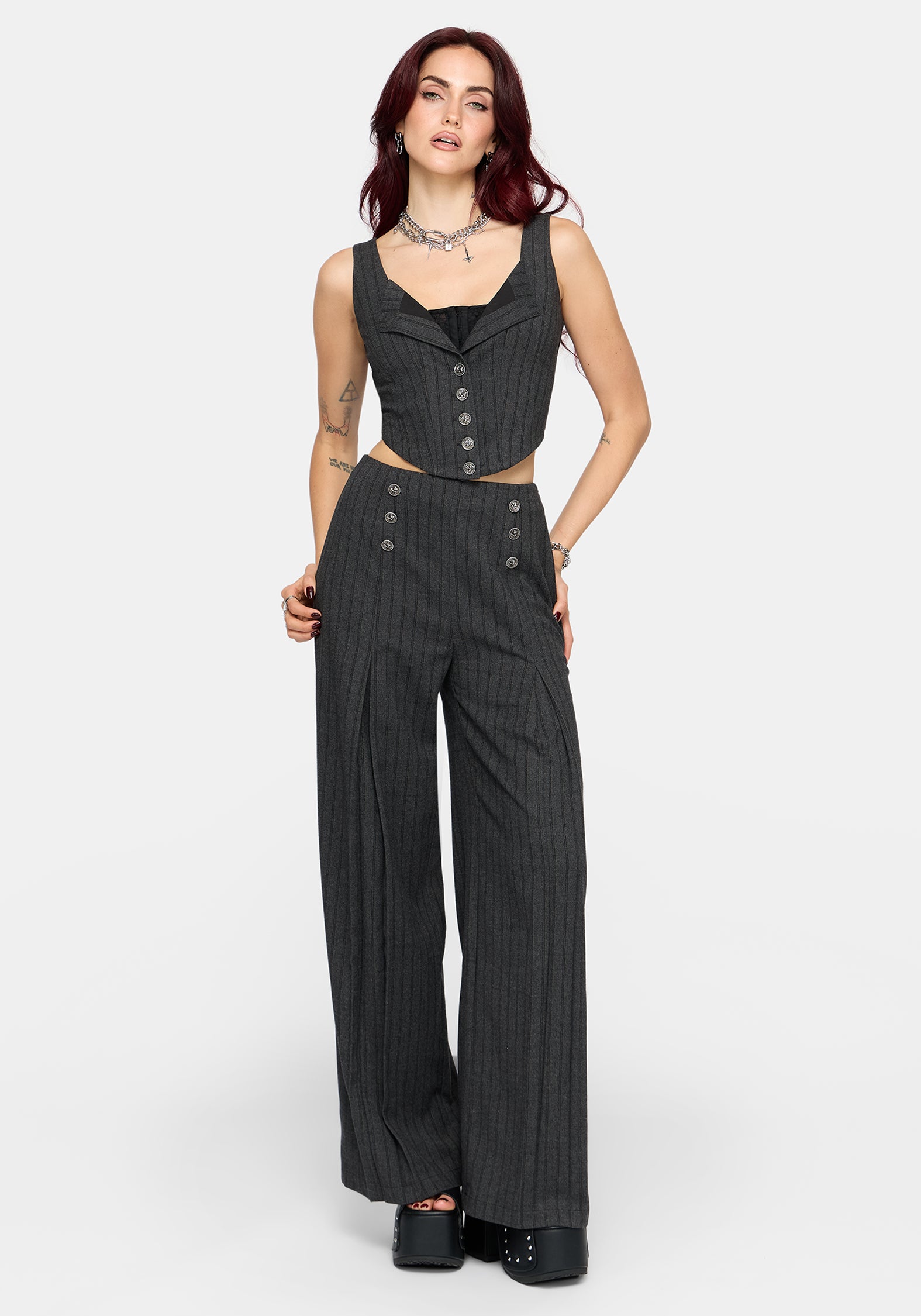 Blair Pinstripe Lace Insert Corset