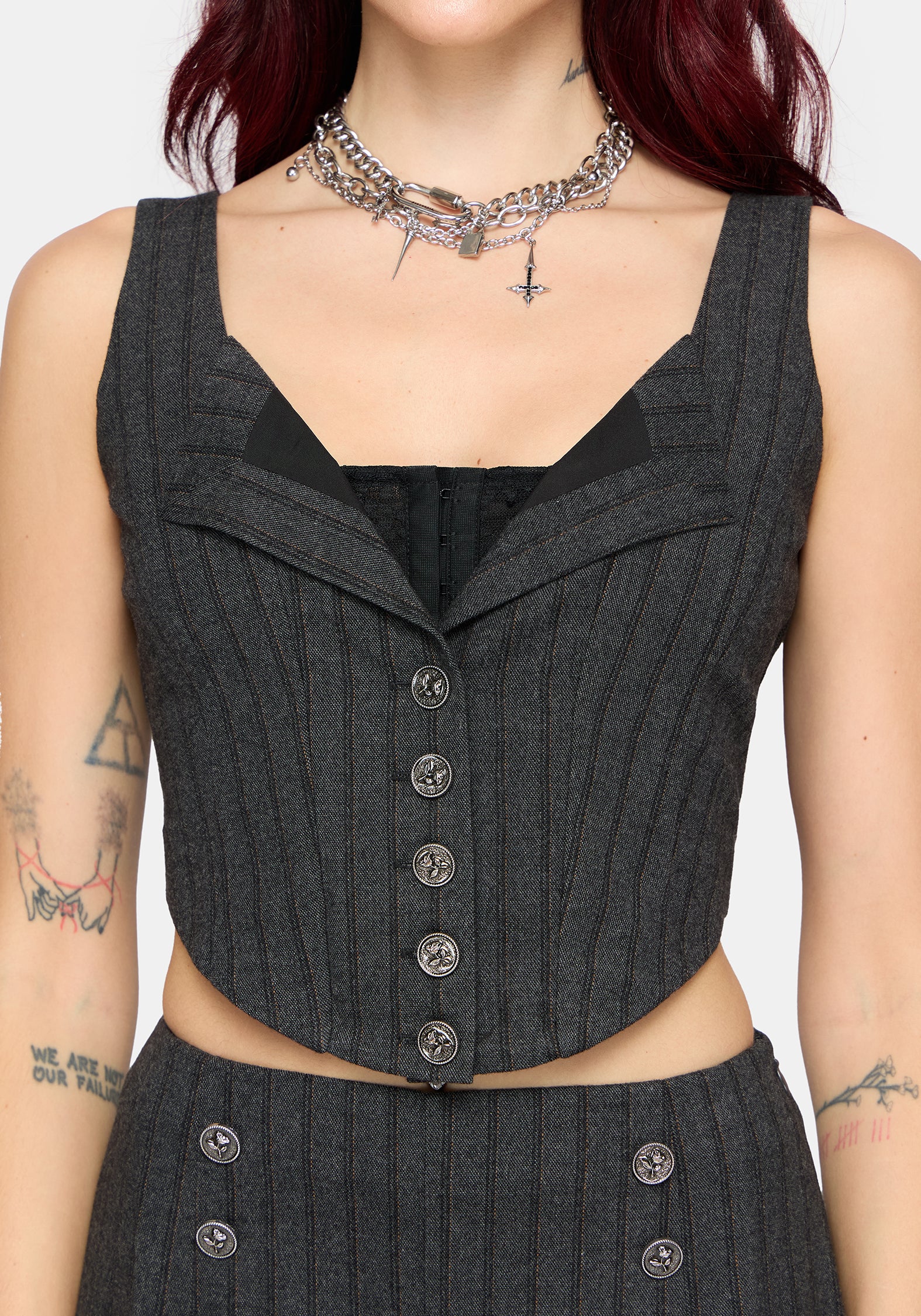 Blair Pinstripe Lace Insert Corset