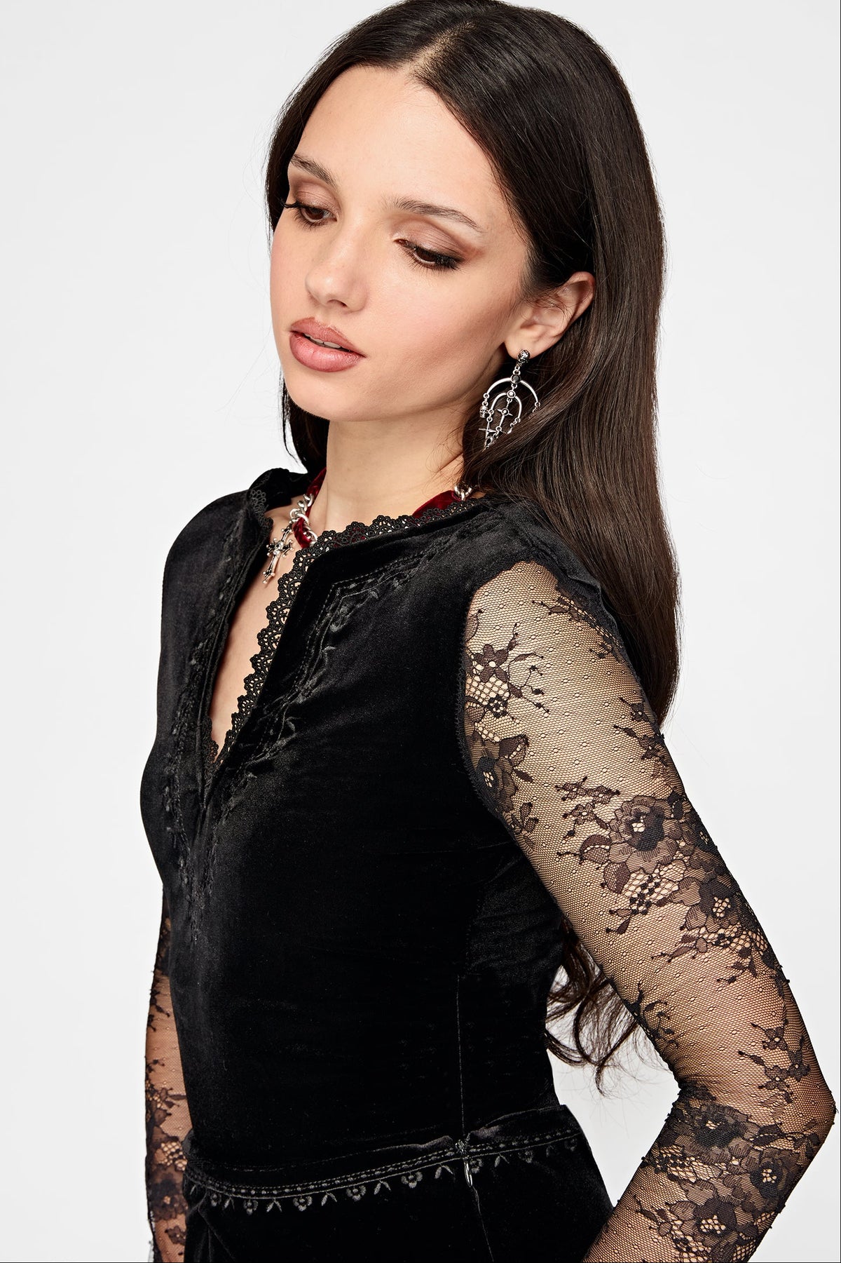 Velis Embroidered Long Sleeve Velour Bodysuit
