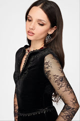 Velis Embroidered Long Sleeve Velour Bodysuit