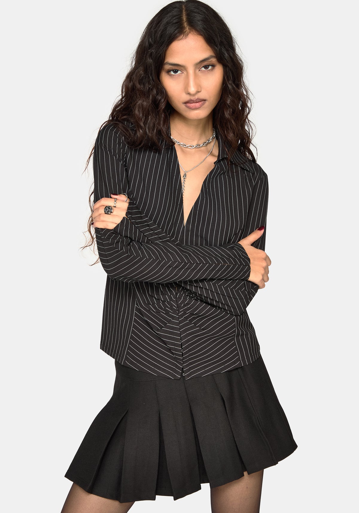 Inès Pinstripe Hook & Eye Shirt