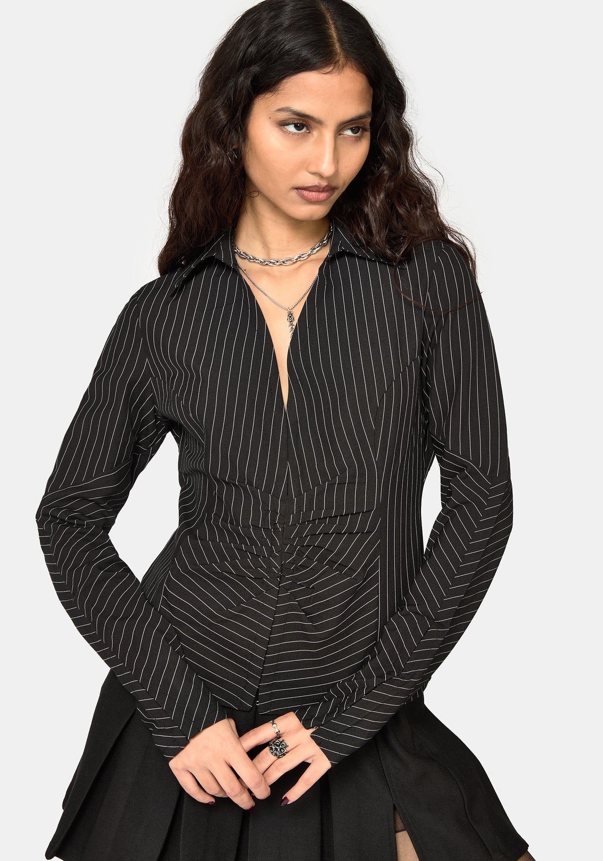 Inès Pinstripe Hook & Eye Shirt