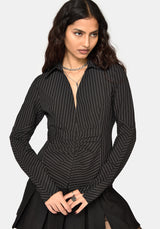 Inès Pinstripe Hook & Eye Shirt