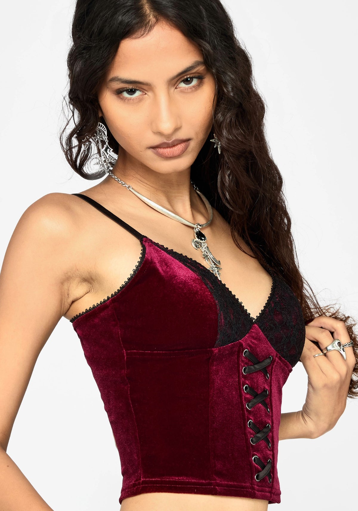 Sia Velour & Lace Bralette Top