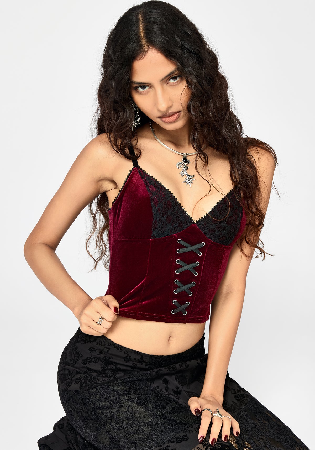 Sia Velour & Lace Bralette Top