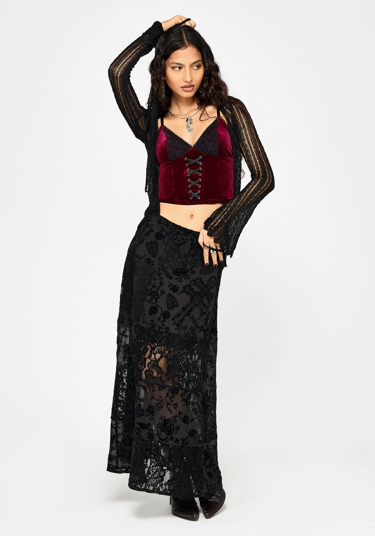 Sia Velour & Lace Bralette Top