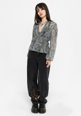 Rootweave Printed Chiffon Shirred Blouse