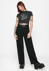 Maypole Fairy Print Crop T-Shirt - Black