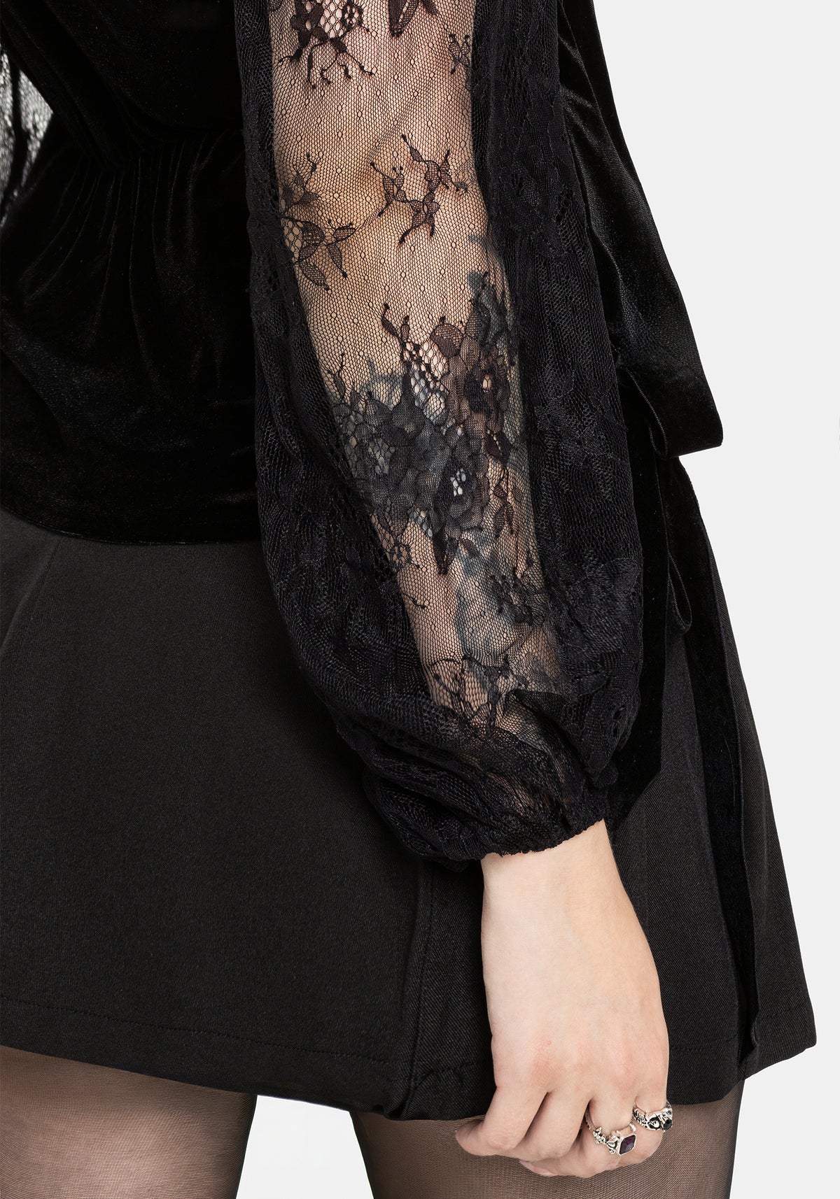 Umbra Lace and Velour Button Up Blouse UK 6