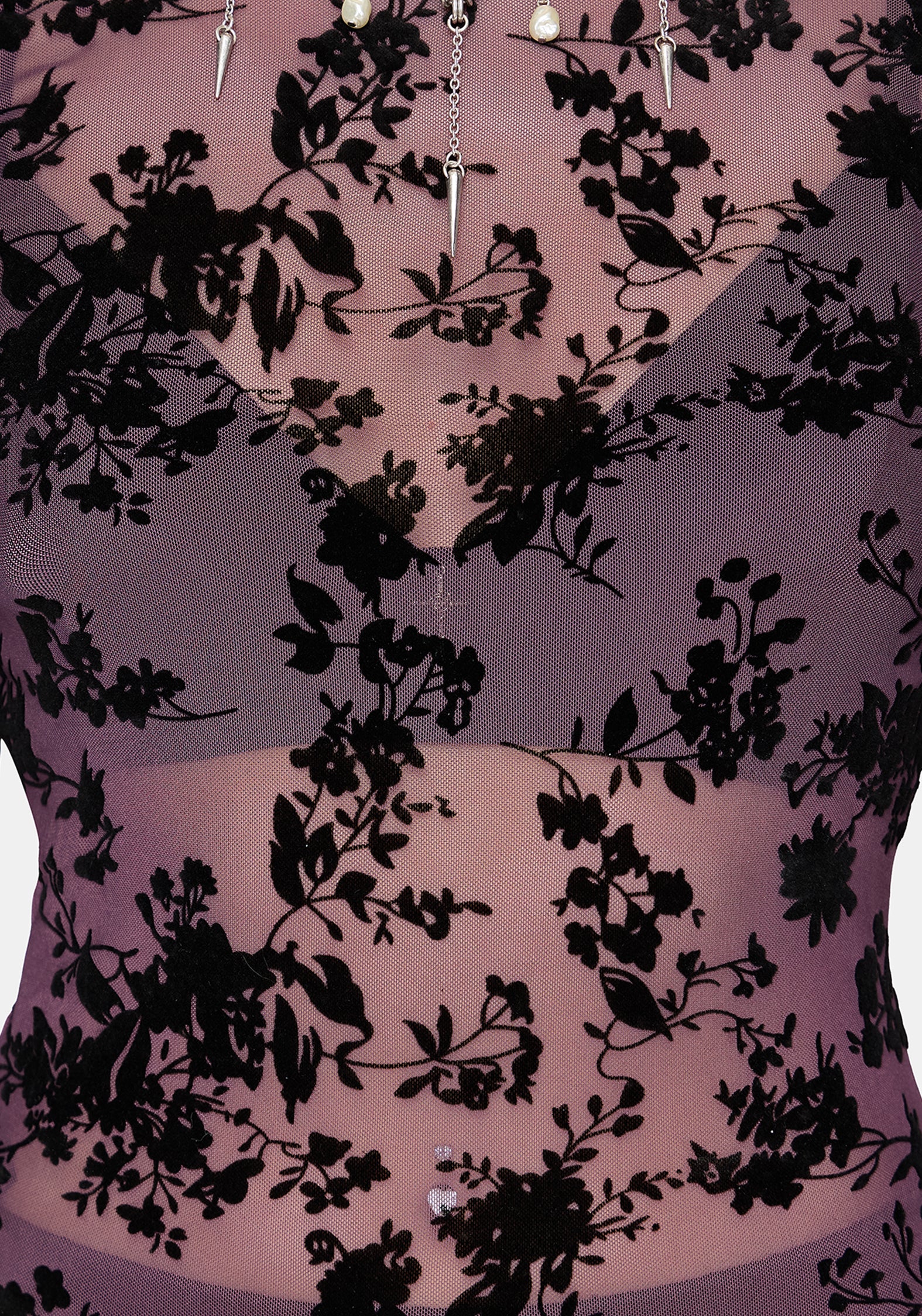 Liora Flock Long Sleeve Mesh Top