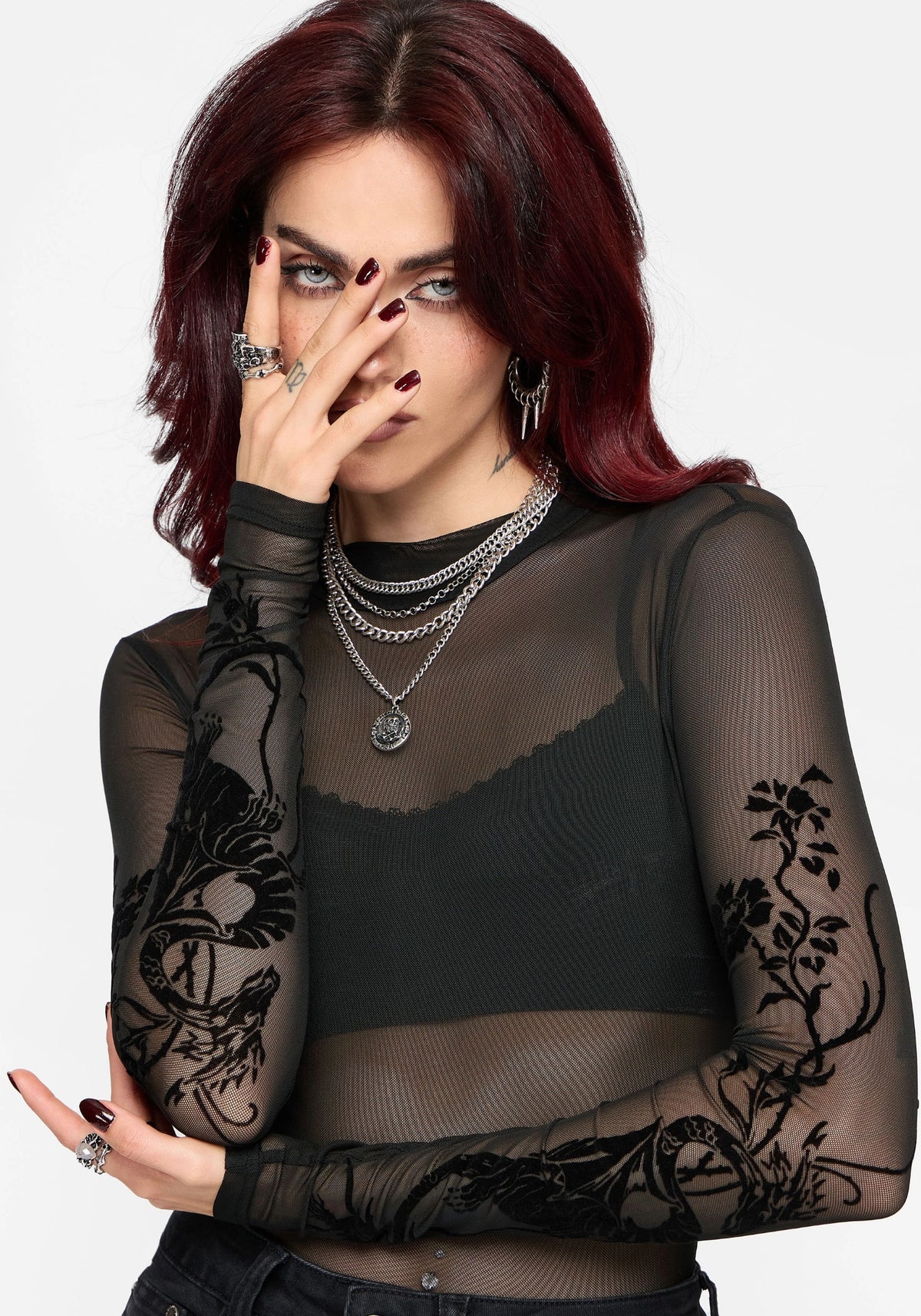 Era Flocked Mesh Long Sleeve Top