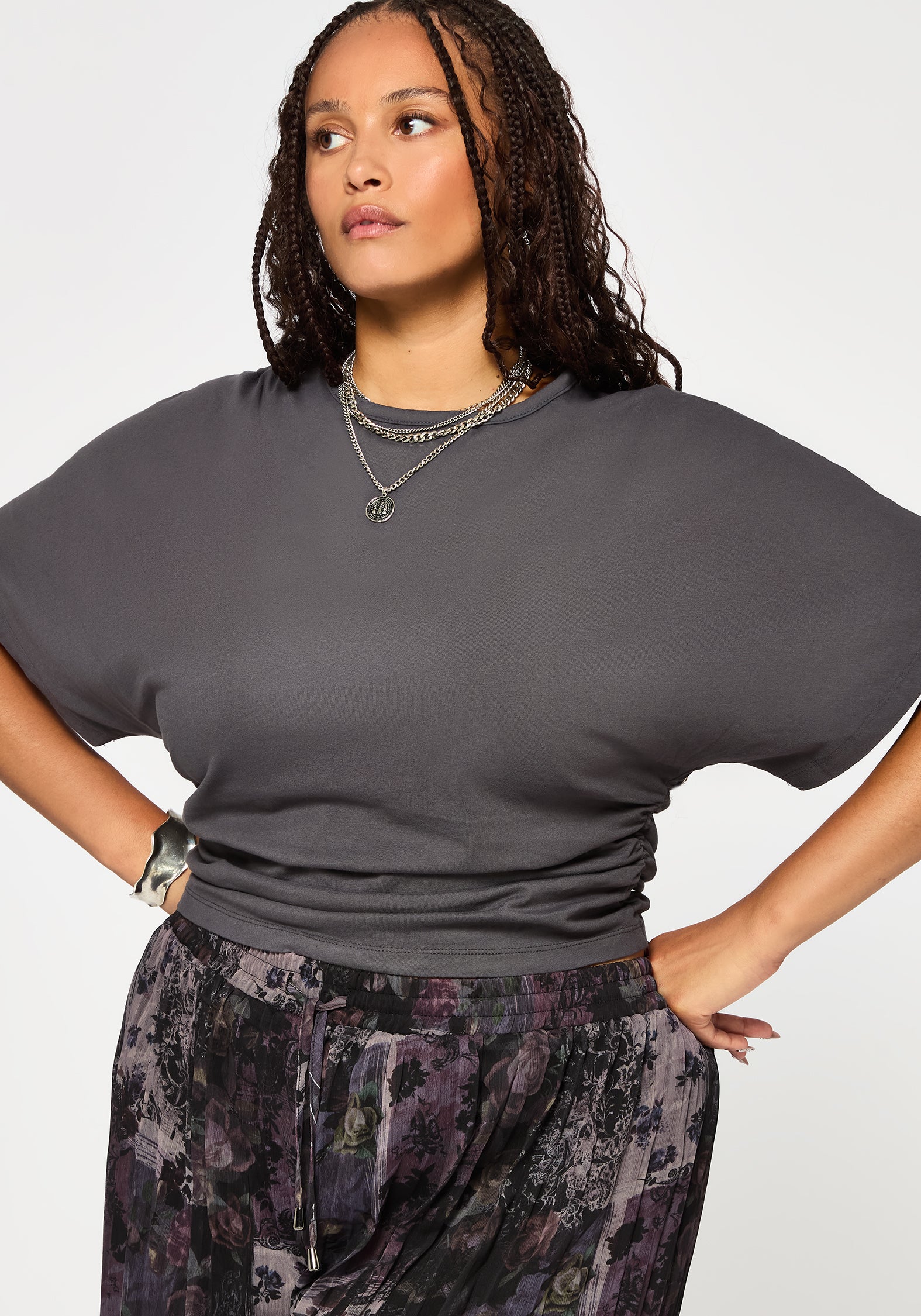 Deni Ruched Short Sleeve Top