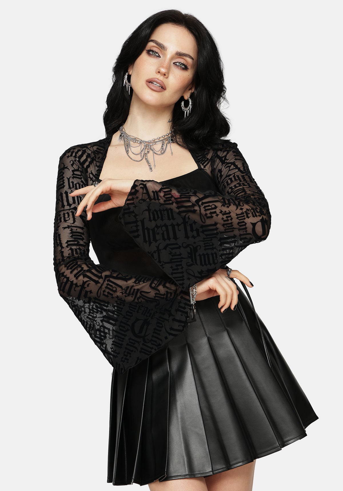 Ashes & Words Square Neck Flock Mesh Top