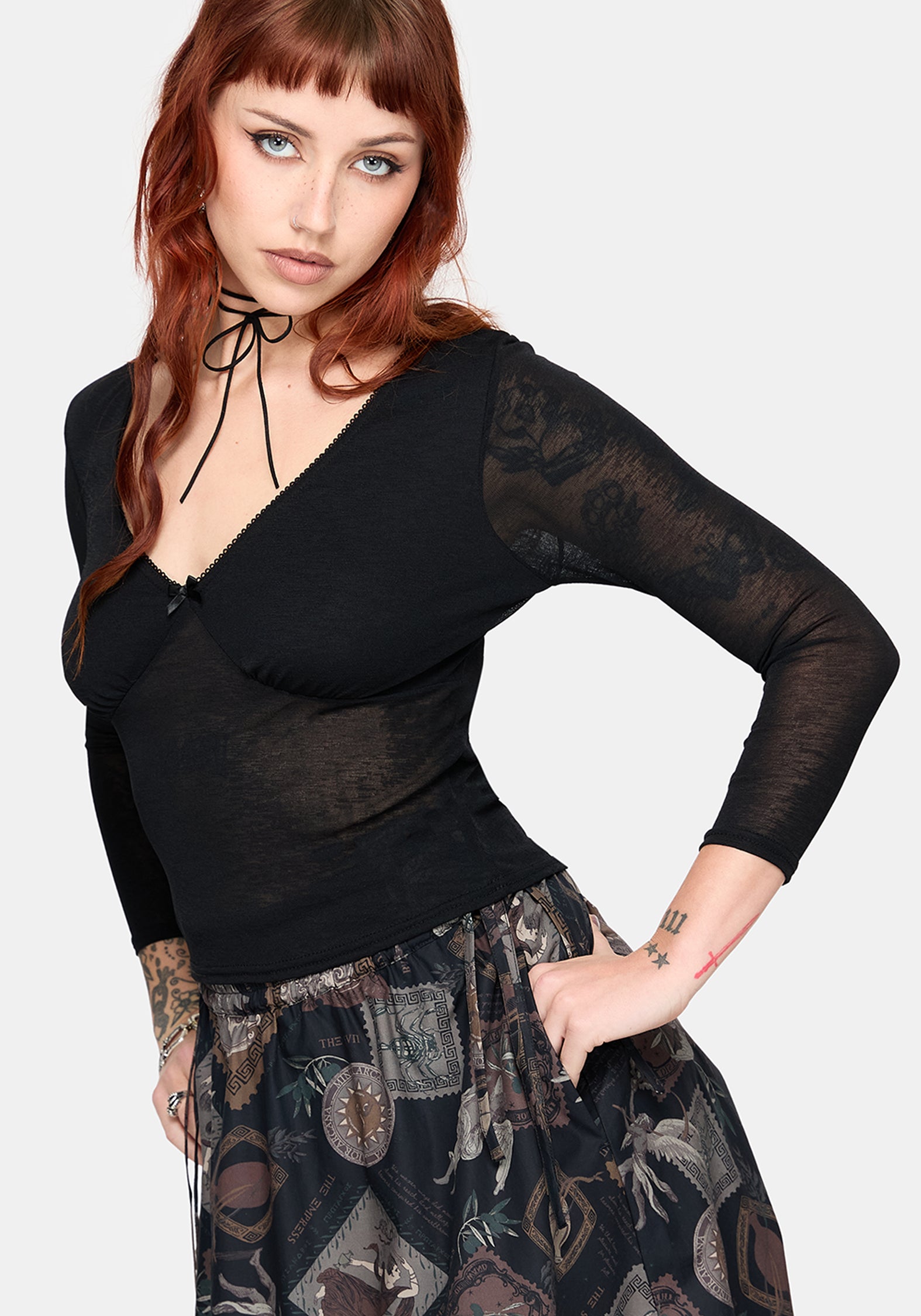 Verity Mesh V Neck Top