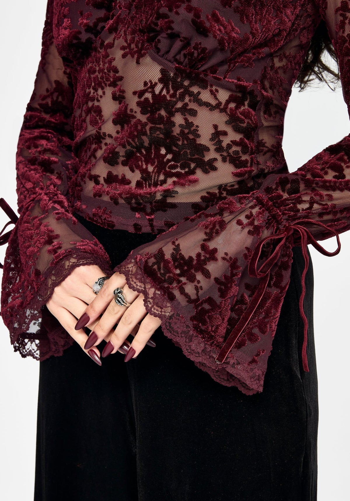 Delilah Corded Flock Long Sleeve Blouse