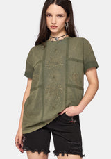 Blake Lace Oversized Graphic T-Shirt - Khaki