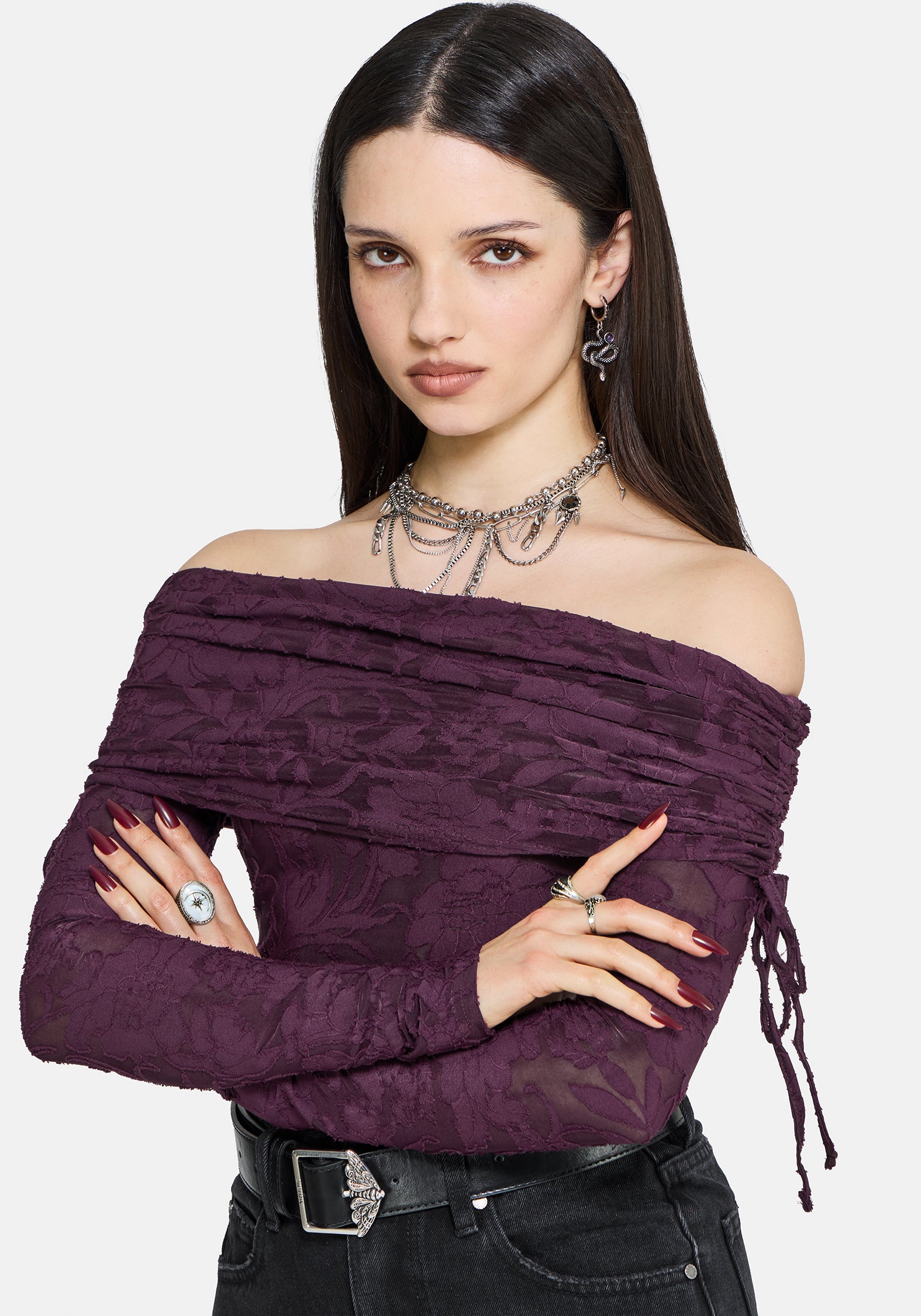 Demi Devore Ruched Off The Shoulder Top - Plum