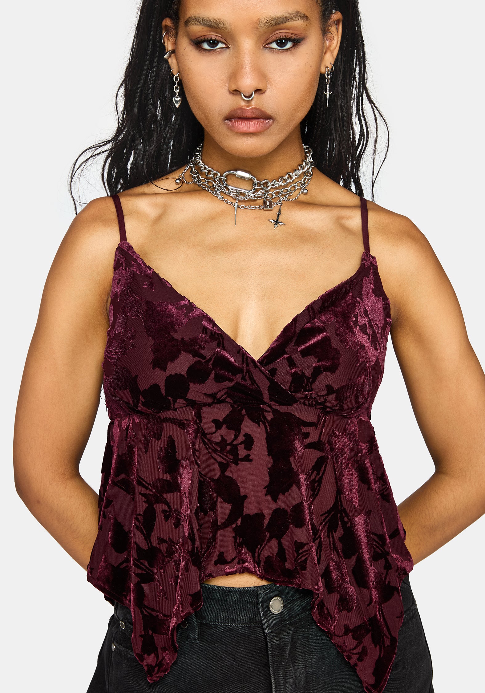 Sienna Hanky Hem Cami Top - Burgundy