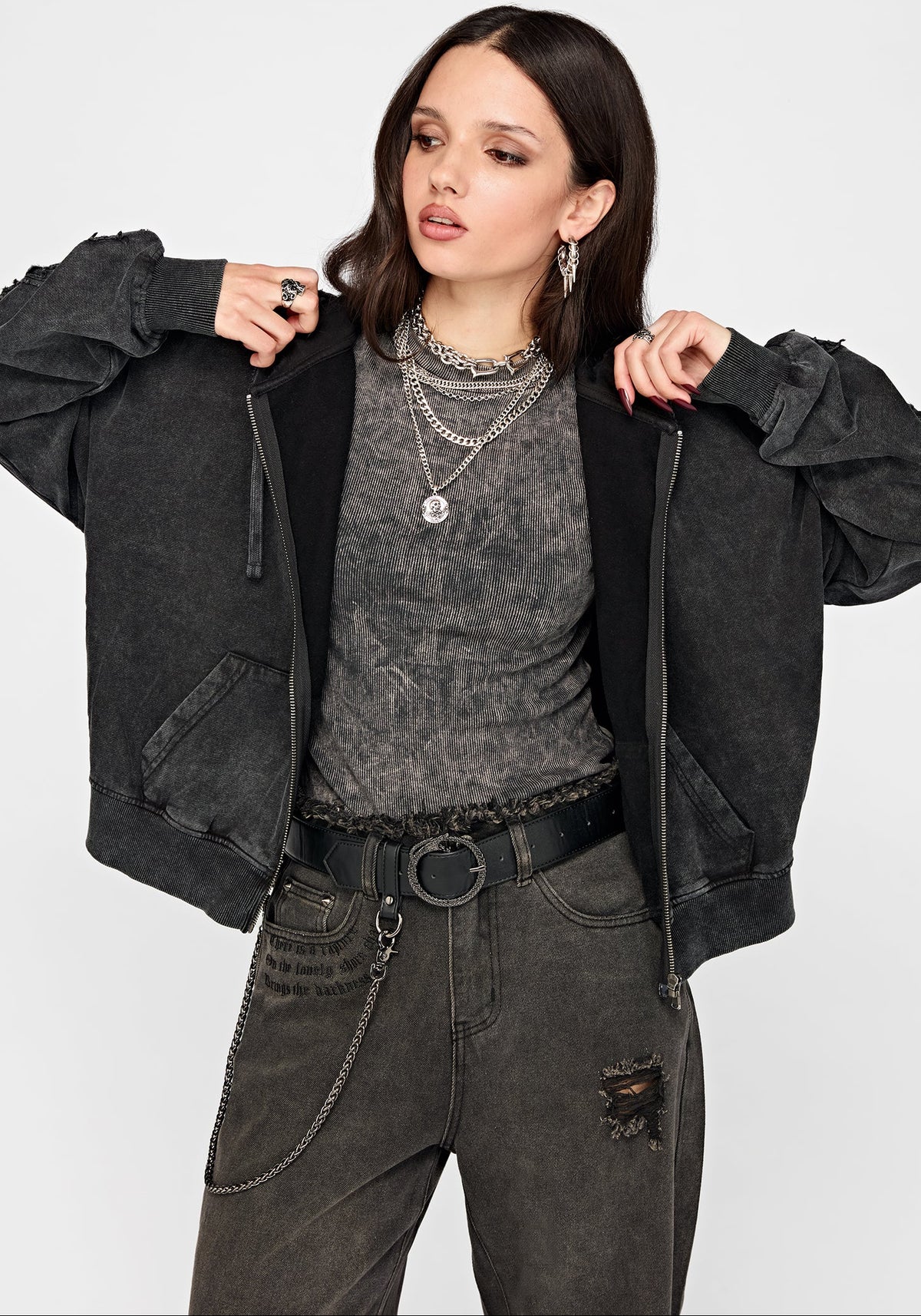 Noctis Applique Embroidered Zip Up Hoodie